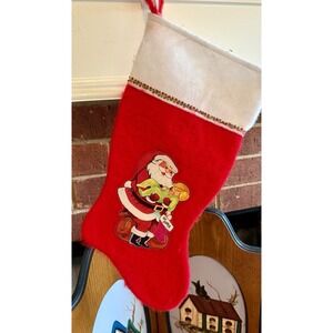 Vintage 1982 Rennoc Santa Christmas Stocking Red Felt 19" Sleeping Child